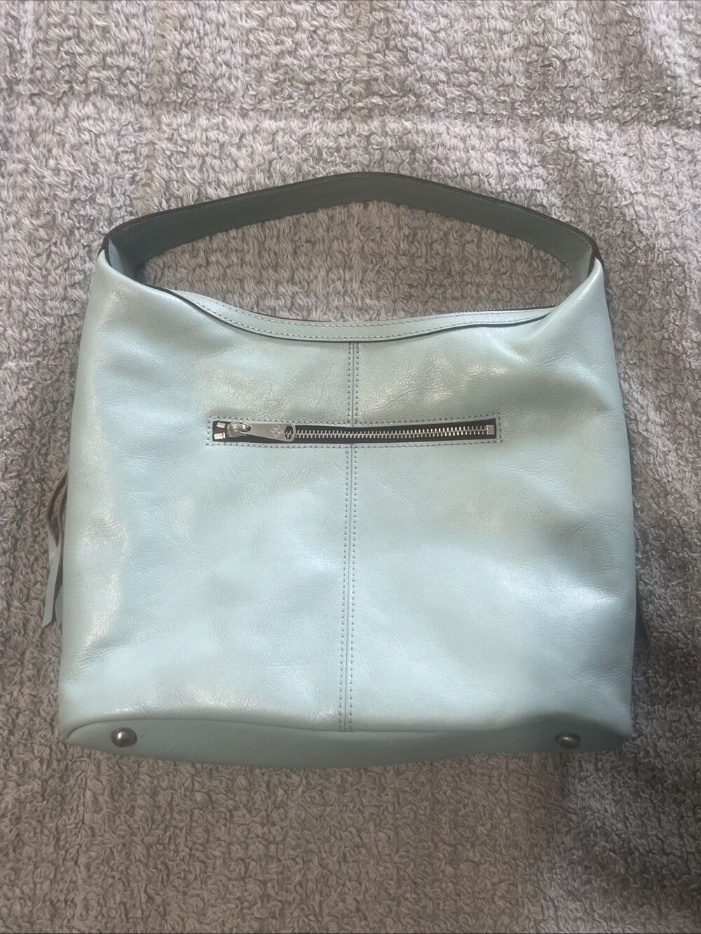 Patricia Nash Maissana Leather Hobo tassel bag Embossed Blue Boho Cottage Core - Picture 8 of 14